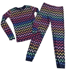 Primary Kids Pajama Set 2 Piece Rainbow Hearts Organic Cotton Size 14‎ Cozy Cute